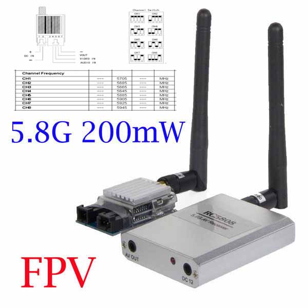 5.8G FPV 200mW Video Audio Transmitter TX 2KM 2000M+Rx5.8G